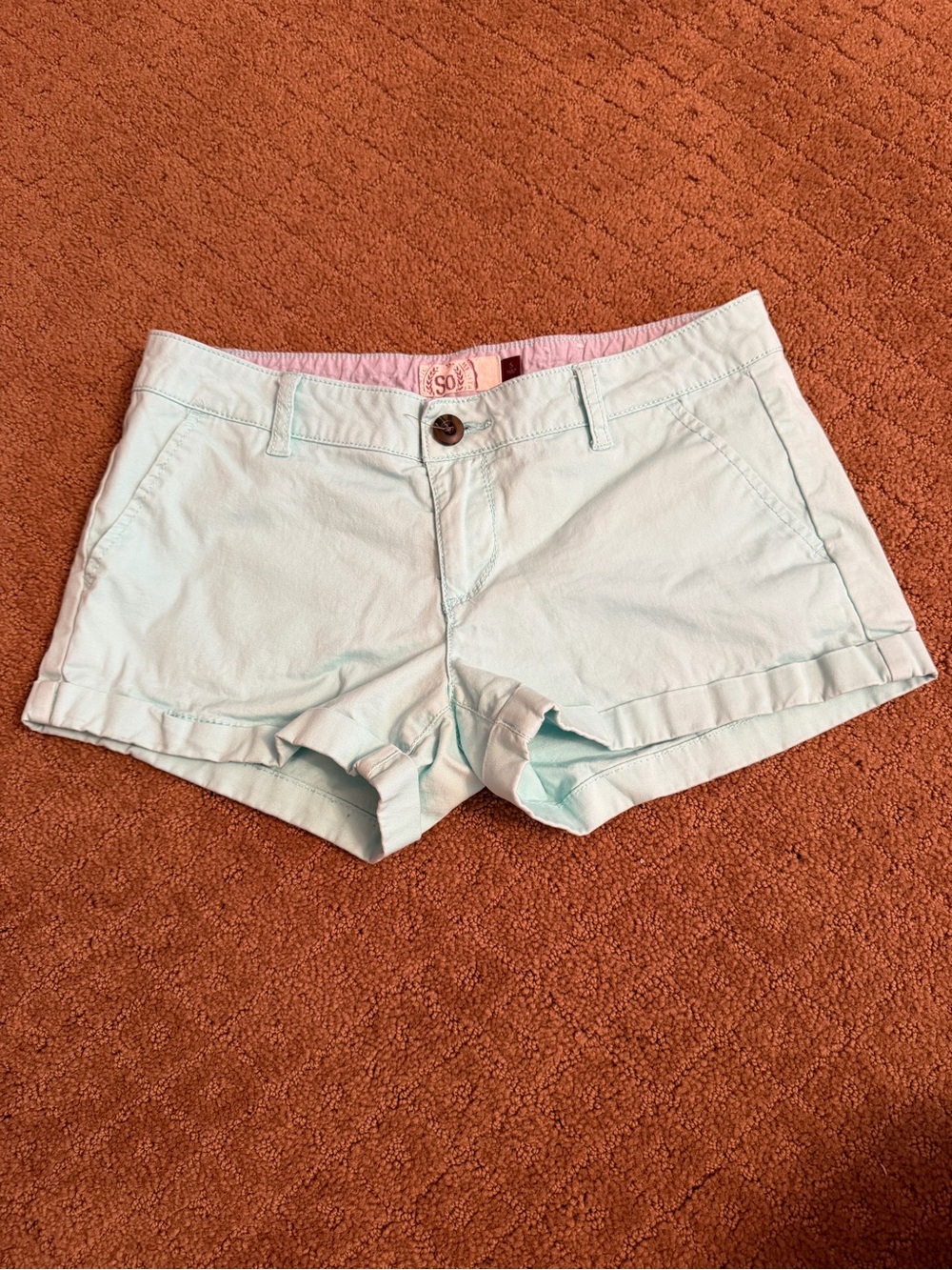 SO Mint Green Low Rise Khaki Shortie Shorts Women’s Size 5